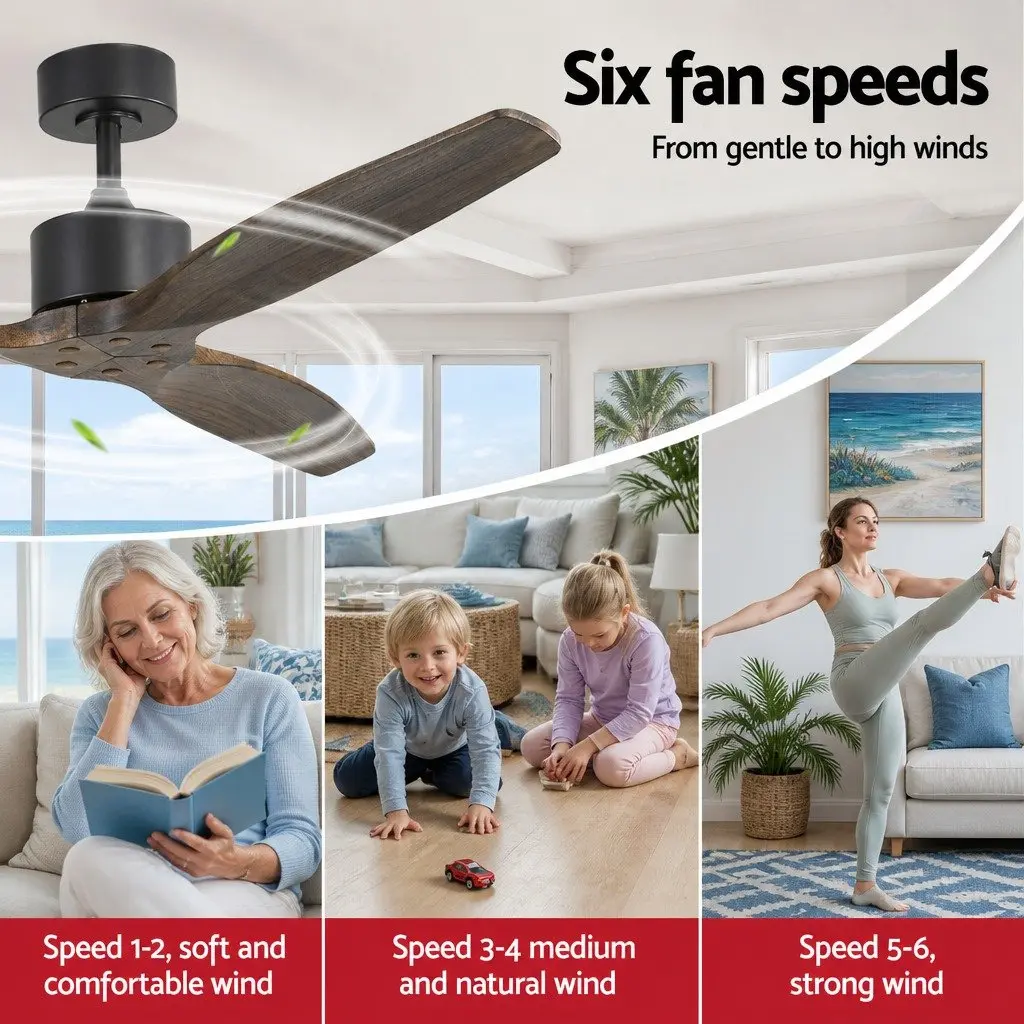 Ceiling Fan Dark Wood 52 Inch DC Motor 6 Speed Remote Control