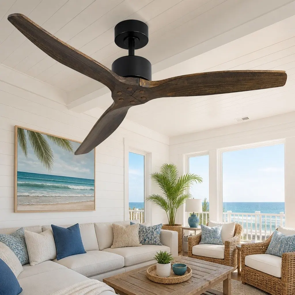 Ceiling Fan Dark Wood 52 Inch DC Motor 6 Speed Remote Control