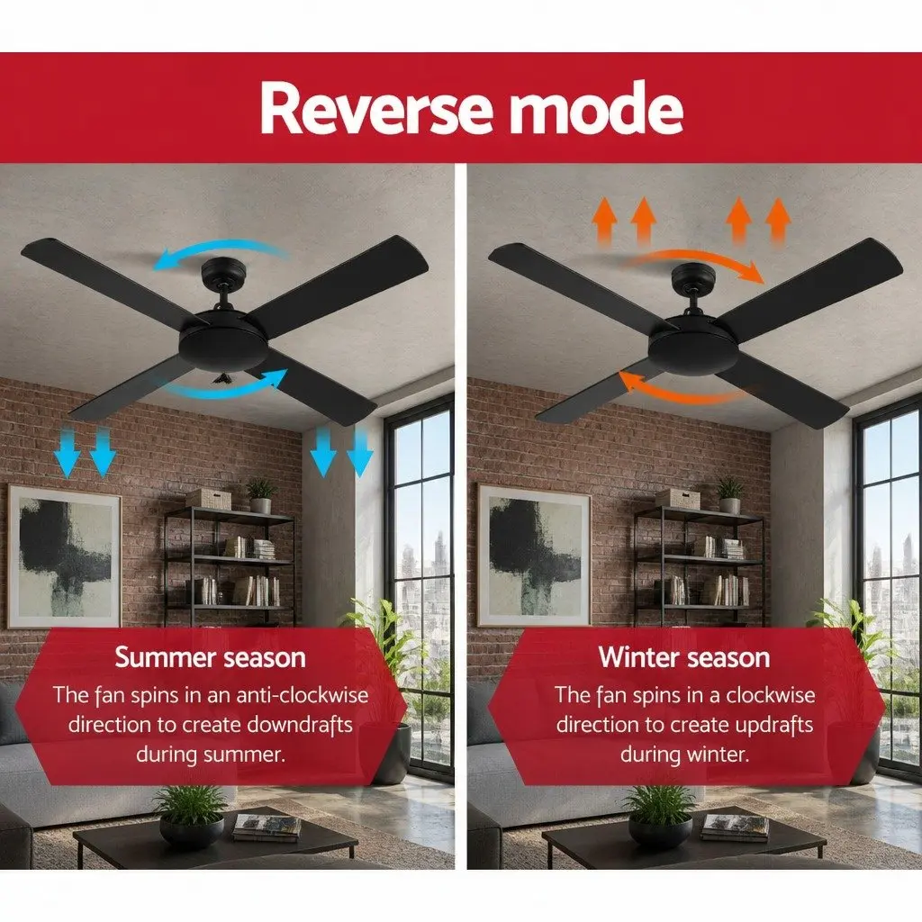 Ceiling Fan Black 52 Inch DC Motor 4 Wooden Blades Remote Control Indoor