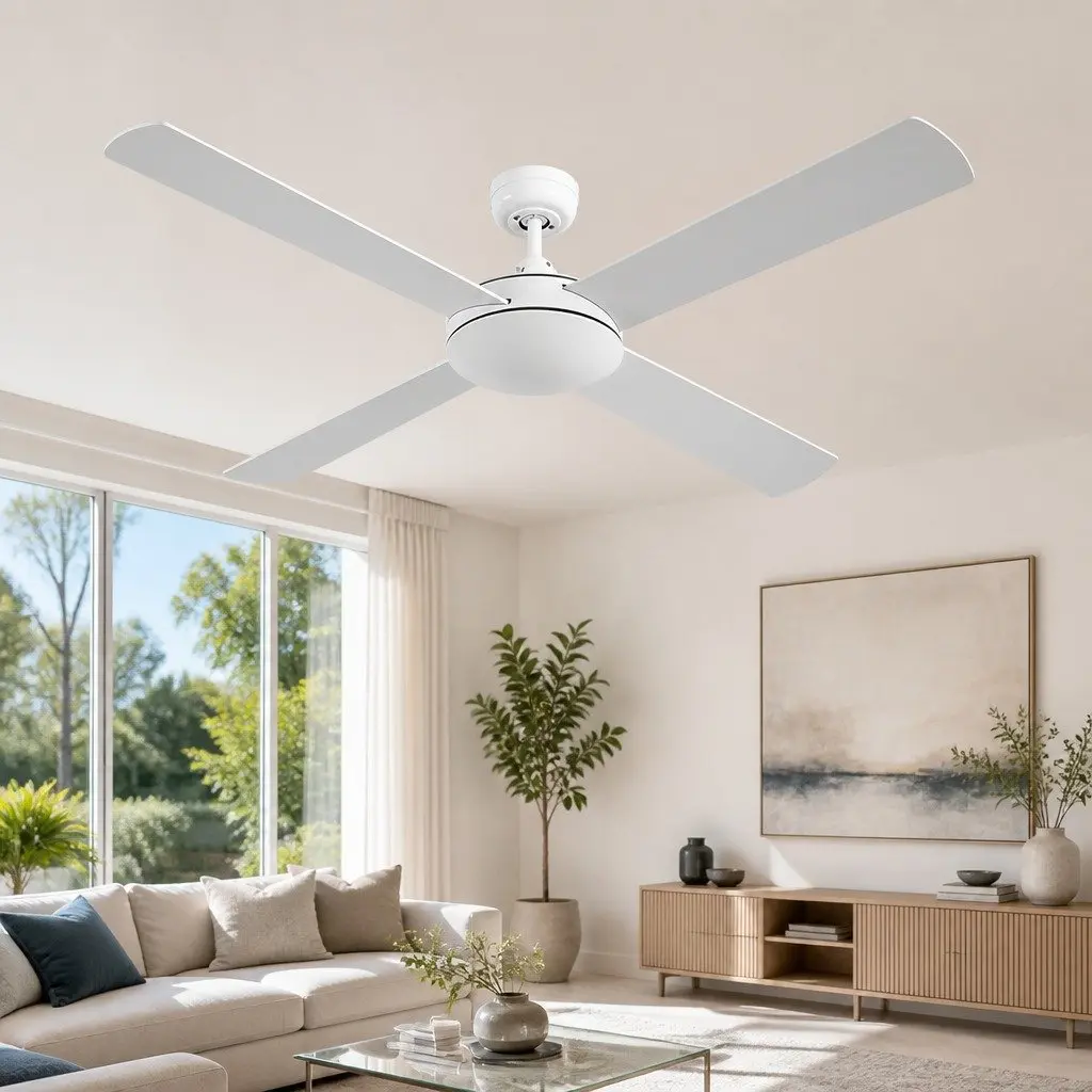Ceiling Fan White 52 Inch DC Motor 4 Wooden Blades Remote Control 6 Speed
