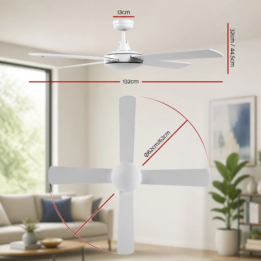 Ceiling Fan White 52 Inch DC Motor 4 Wooden Blades Remote Control 6 Speed