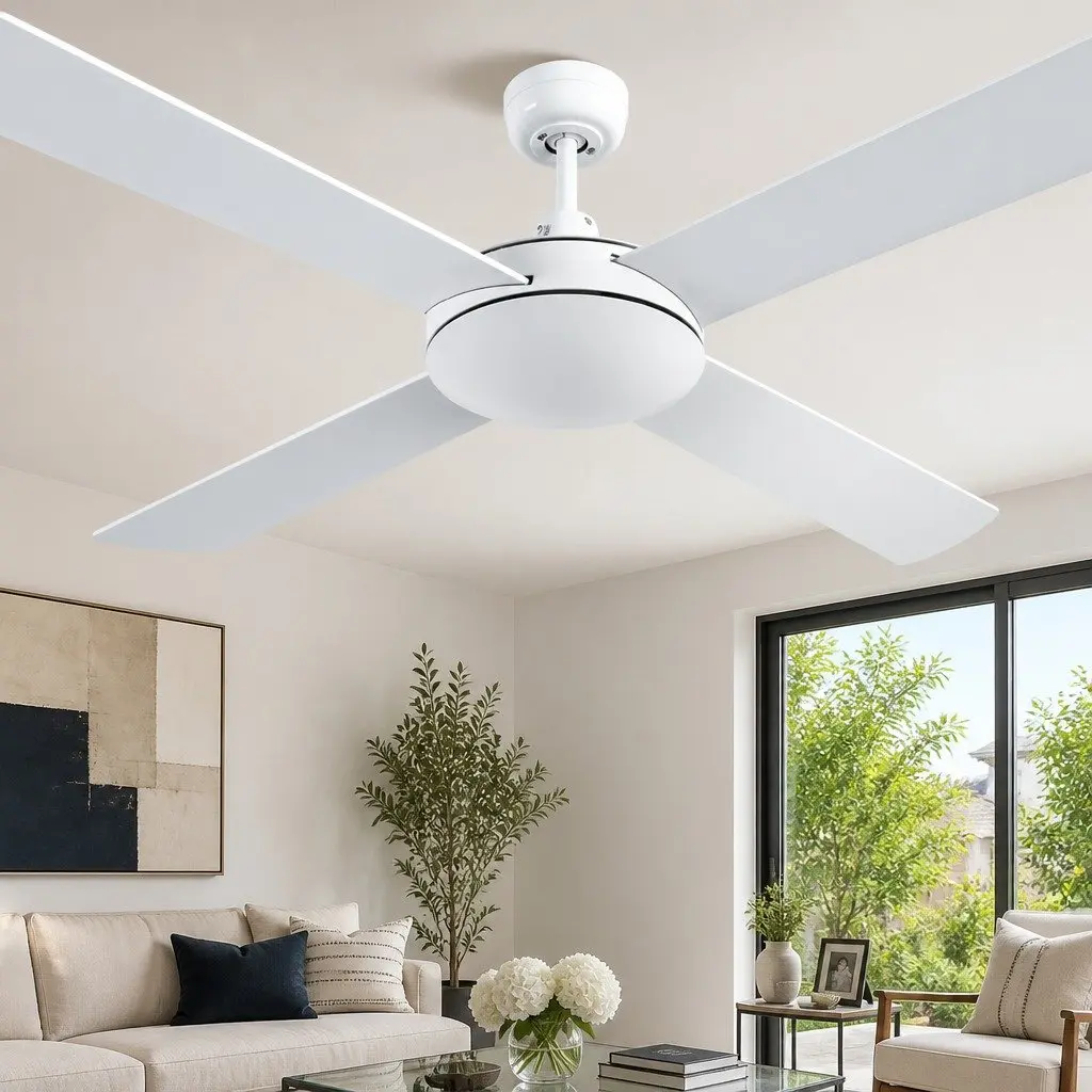Ceiling Fan White 52 Inch DC Motor 4 Wooden Blades Remote Control 6 Speed