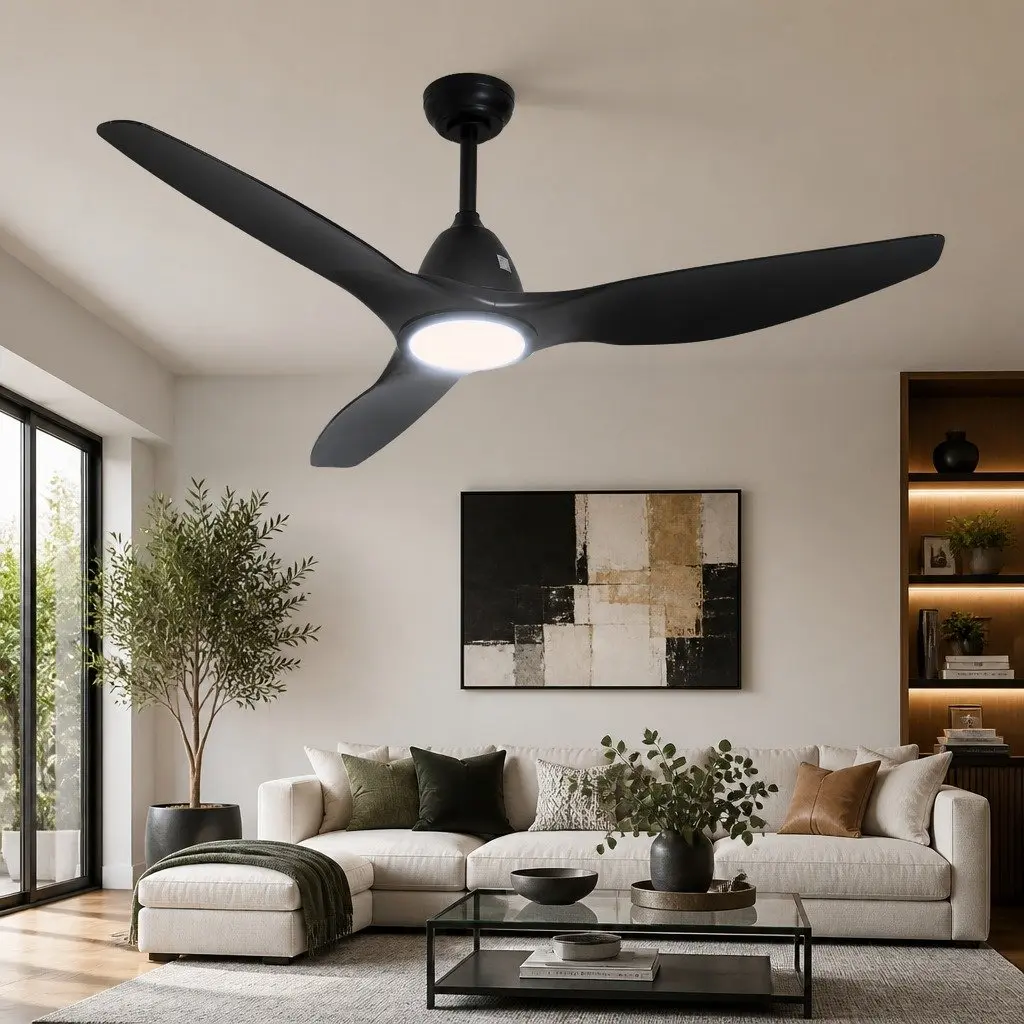 Ceiling Fan Black 64 Inch DC Motor LED Light Remote Control 5 Speed Reverse Cycle