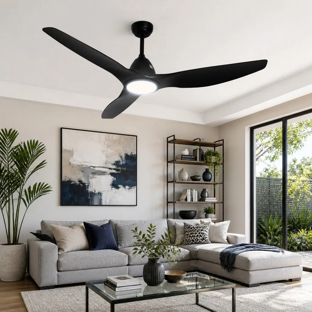 Ceiling Fan Black 64 Inch DC Motor LED Light Remote Control 5 Speed Reverse Cycle