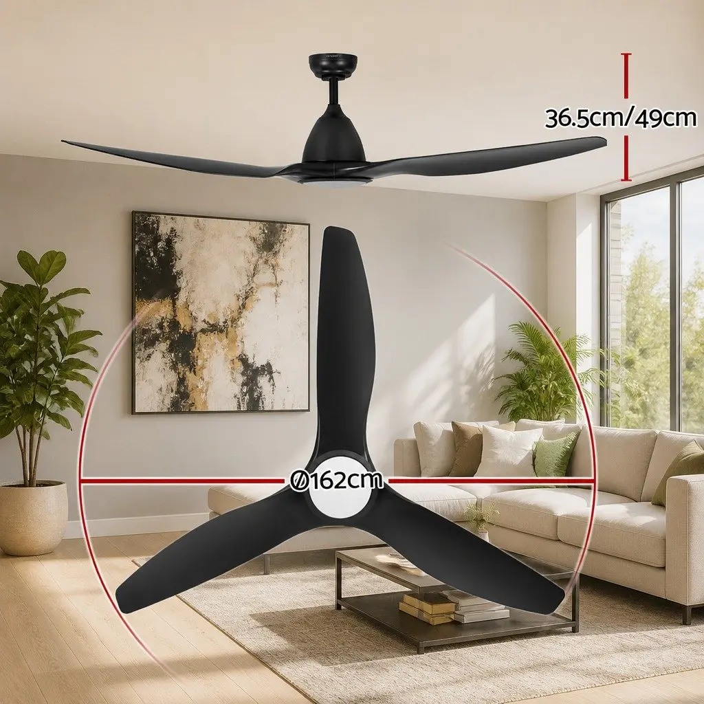 Ceiling Fan Black 64 Inch DC Motor LED Light Remote Control 5 Speed Reverse Cycle