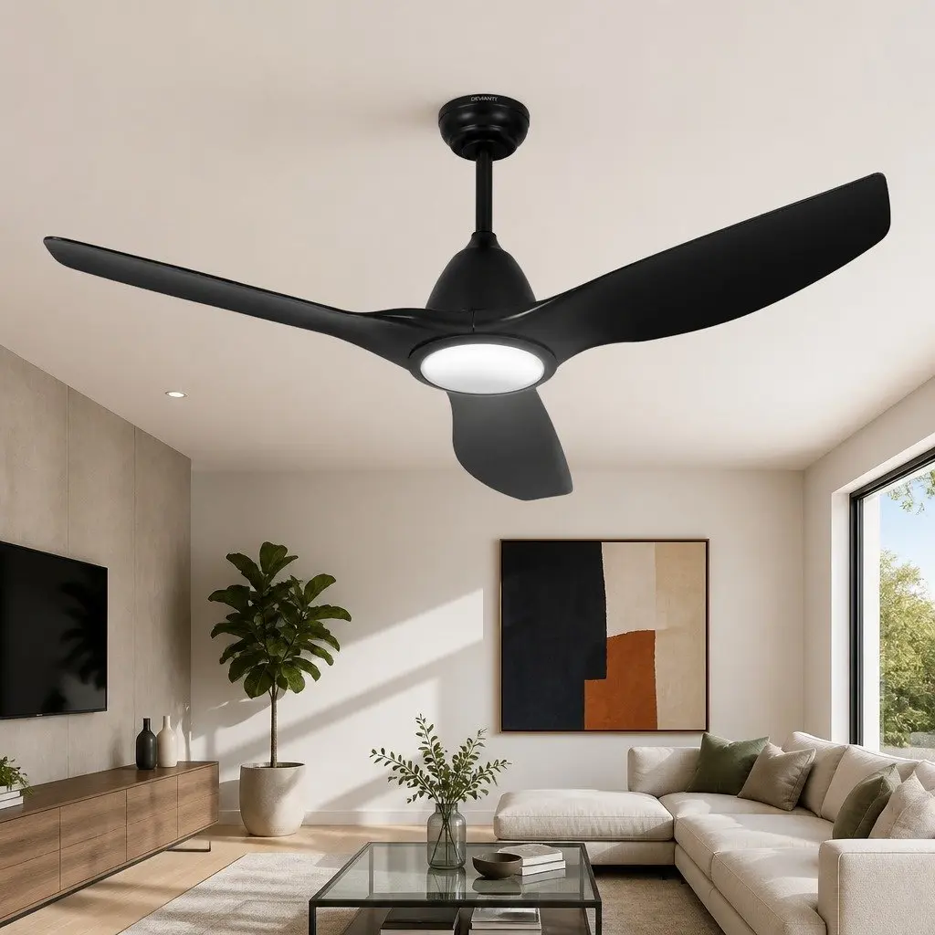 Ceiling Fan Black 64 Inch DC Motor LED Light Remote Control 5 Speed Reverse Cycle