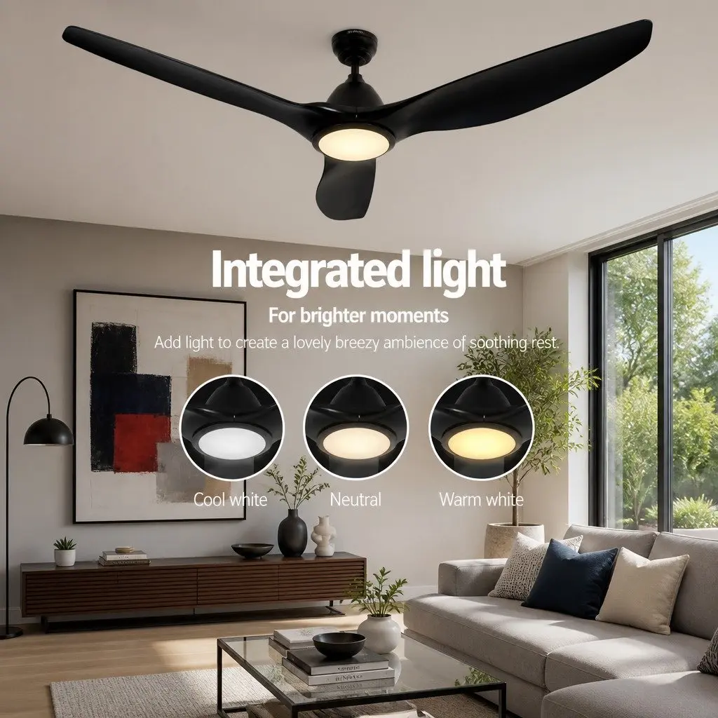 Ceiling Fan Black 64 Inch DC Motor LED Light Remote Control 5 Speed Reverse Cycle