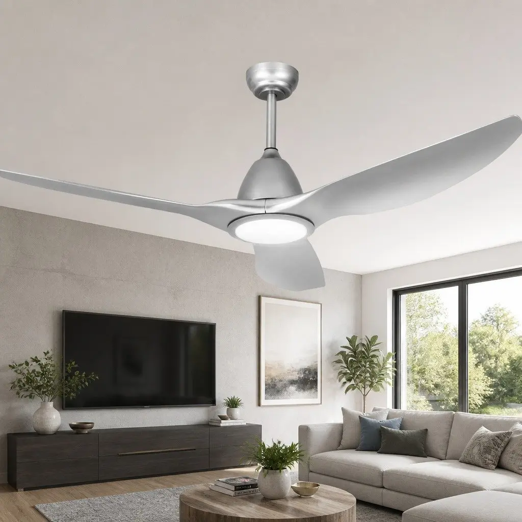 Ceiling Fan Silver 64 Inch DC Motor LED Light Remote Control 5 Speed