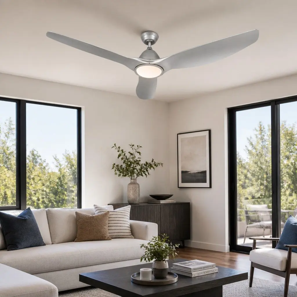 Ceiling Fan Silver 64 Inch DC Motor LED Light Remote Control 5 Speed