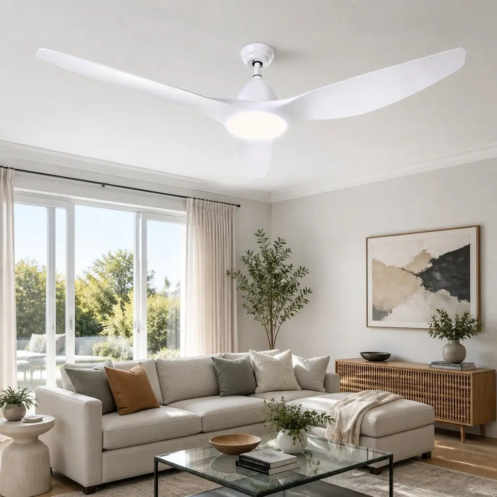 Ceiling Fan 64 Inch White DC Motor LED Light Remote Control 5 Speed Indoor Outdoor