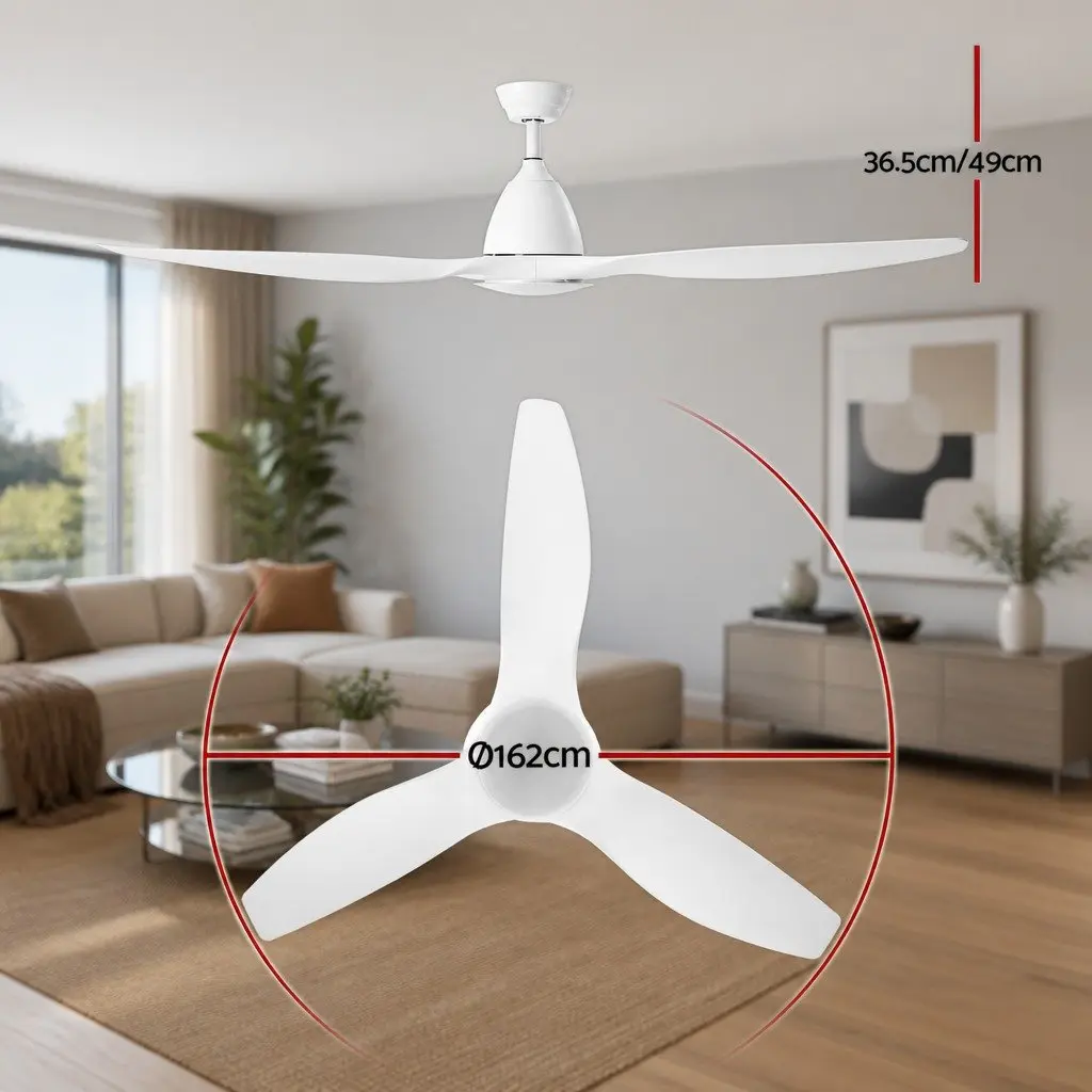 Ceiling Fan 64 Inch White DC Motor LED Light Remote Control 5 Speed Indoor Outdoor