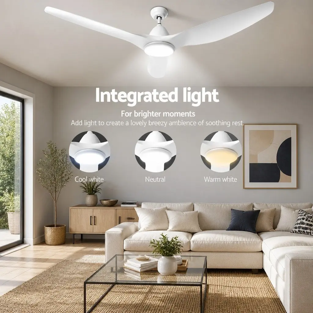 Ceiling Fan 64 Inch White DC Motor LED Light Remote Control 5 Speed Indoor Outdoor