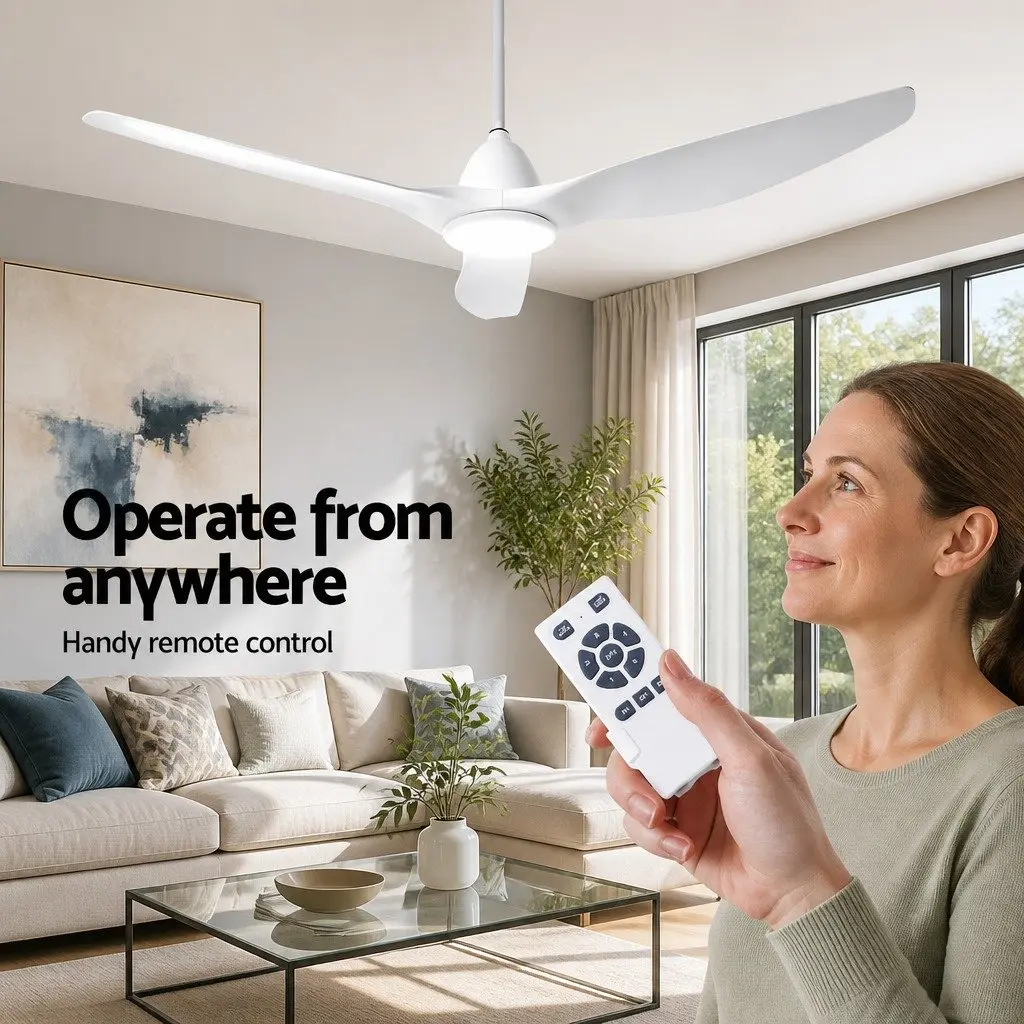 Ceiling Fan 64 Inch White DC Motor LED Light Remote Control 5 Speed Indoor Outdoor