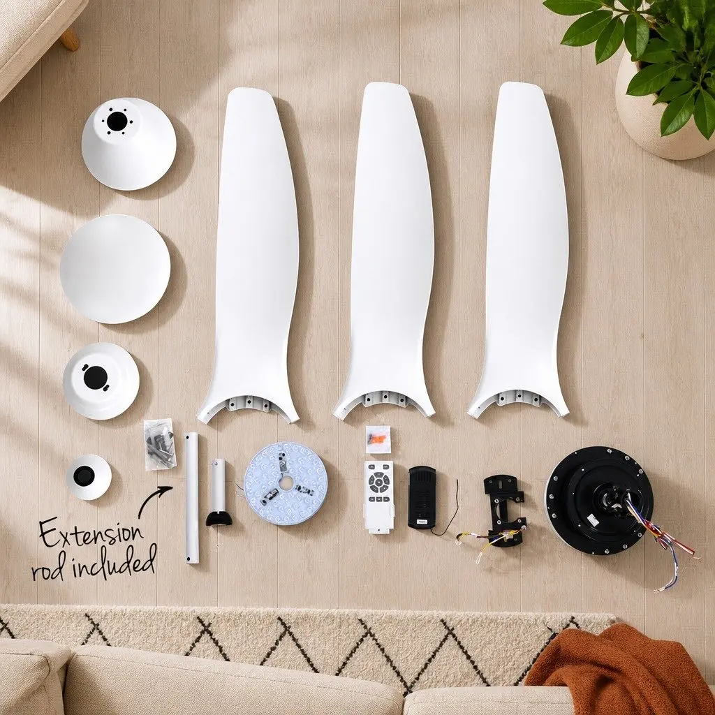 Ceiling Fan 64 Inch White DC Motor LED Light Remote Control 5 Speed Indoor Outdoor