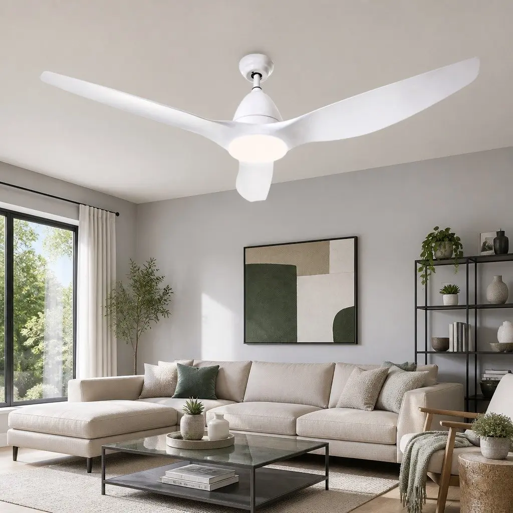 Ceiling Fan 64 Inch White DC Motor LED Light Remote Control 5 Speed Indoor Outdoor