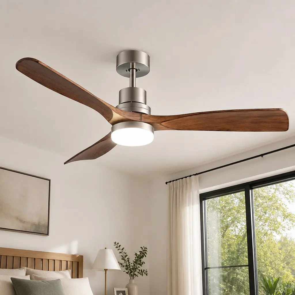 Ceiling Fan Brown Silver 52 Inch DC Motor Remote Control Smart App LED Light