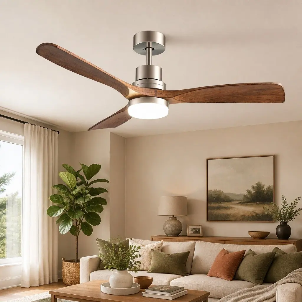 Ceiling Fan Brown Silver 52 Inch DC Motor Remote Control Smart App LED Light