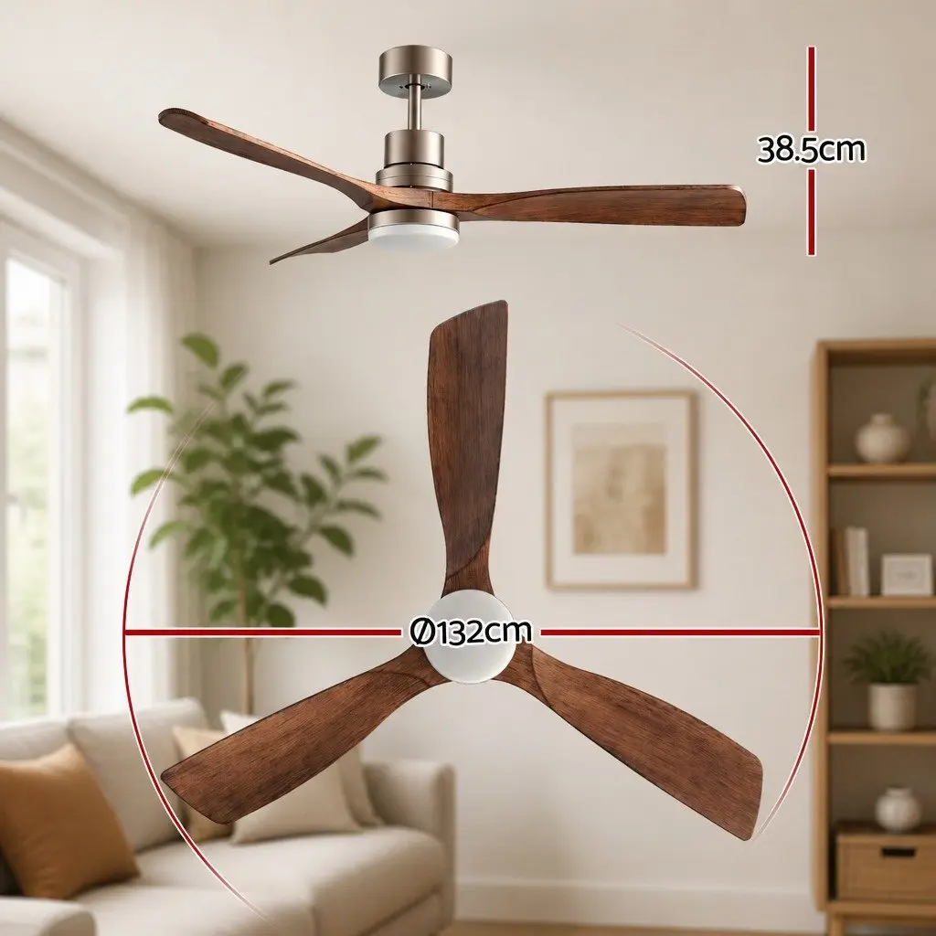 Ceiling Fan Brown Silver 52 Inch DC Motor Remote Control Smart App LED Light