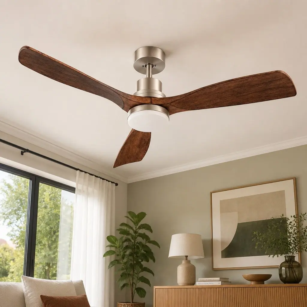 Ceiling Fan Brown Silver 52 Inch DC Motor Remote Control Smart App LED Light