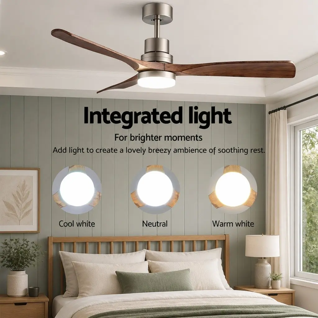Ceiling Fan Brown Silver 52 Inch DC Motor Remote Control Smart App LED Light