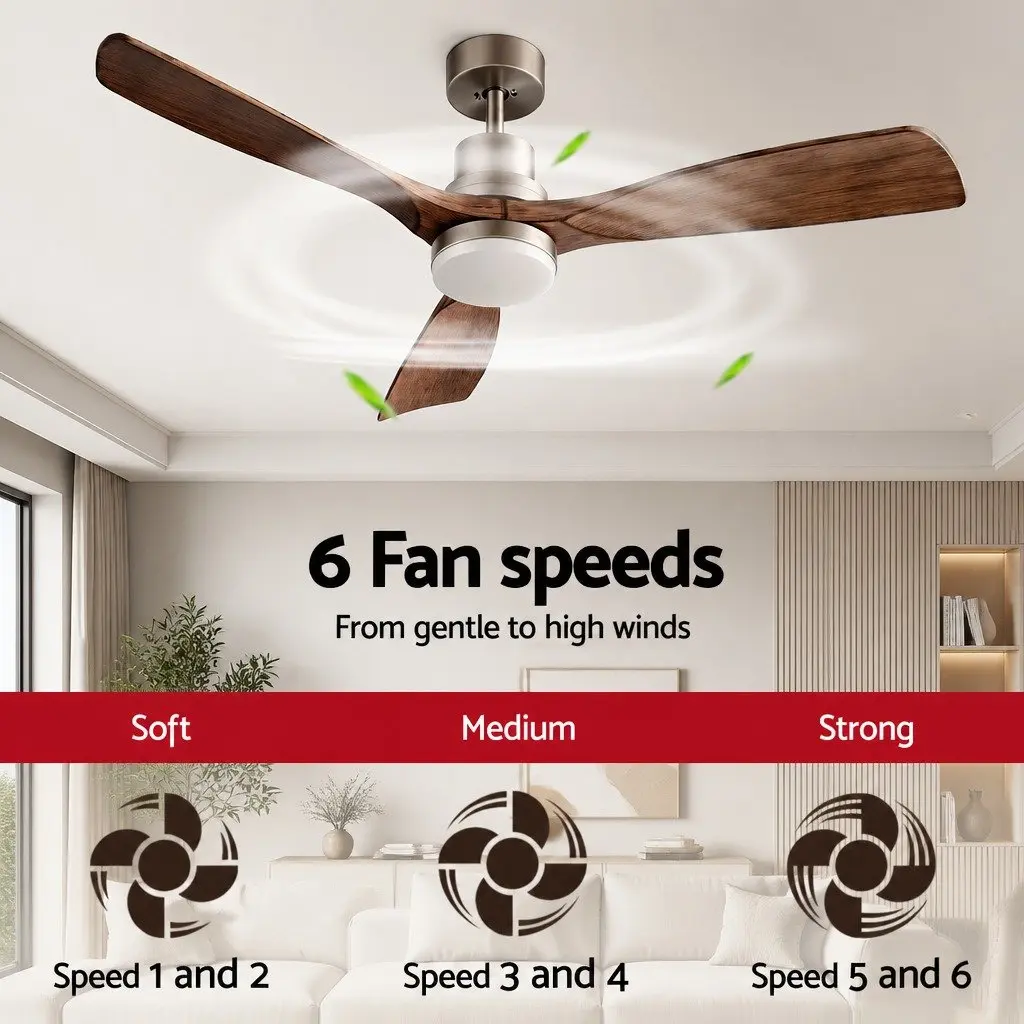 Ceiling Fan Brown Silver 52 Inch DC Motor Remote Control Smart App LED Light