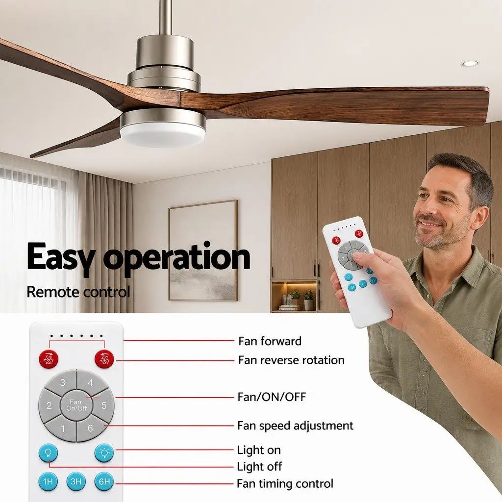 Ceiling Fan Brown Silver 52 Inch DC Motor Remote Control Smart App LED Light