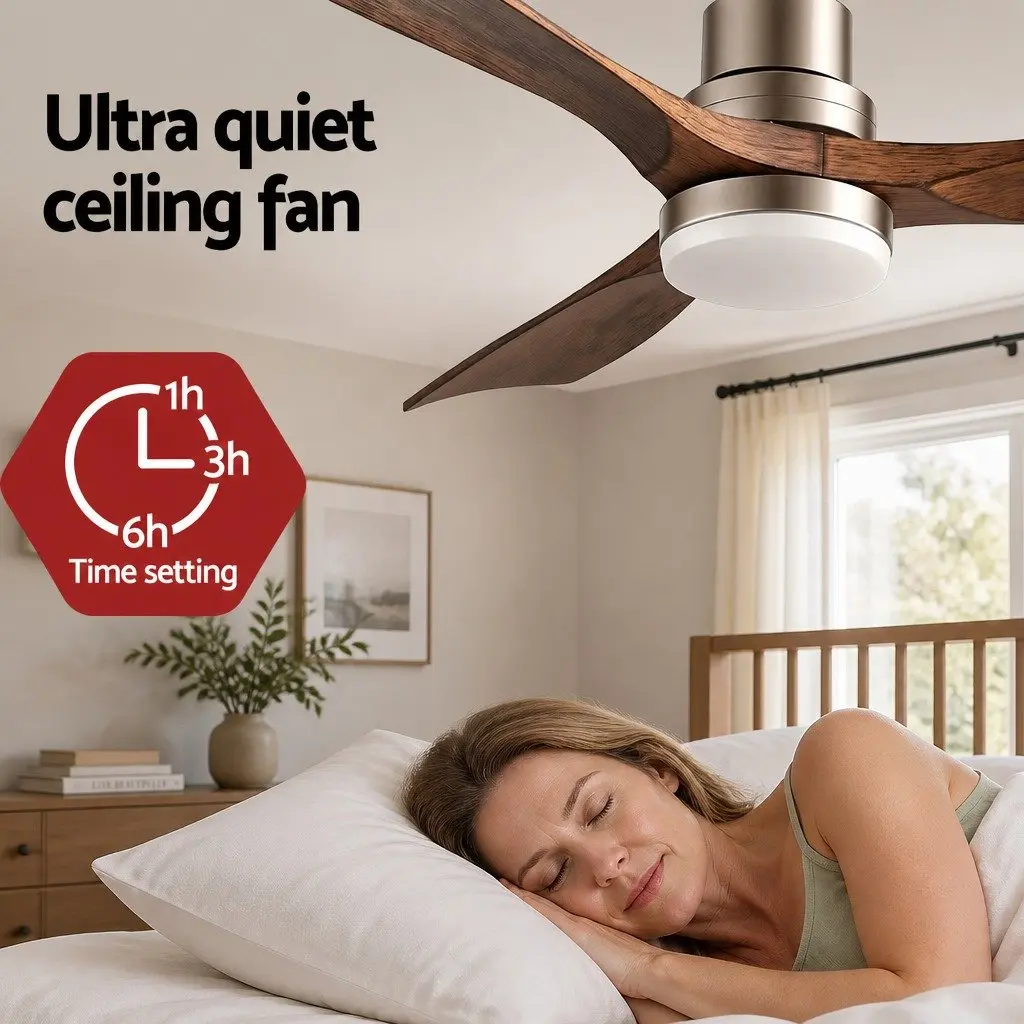 Ceiling Fan Brown Silver 52 Inch DC Motor Remote Control Smart App LED Light