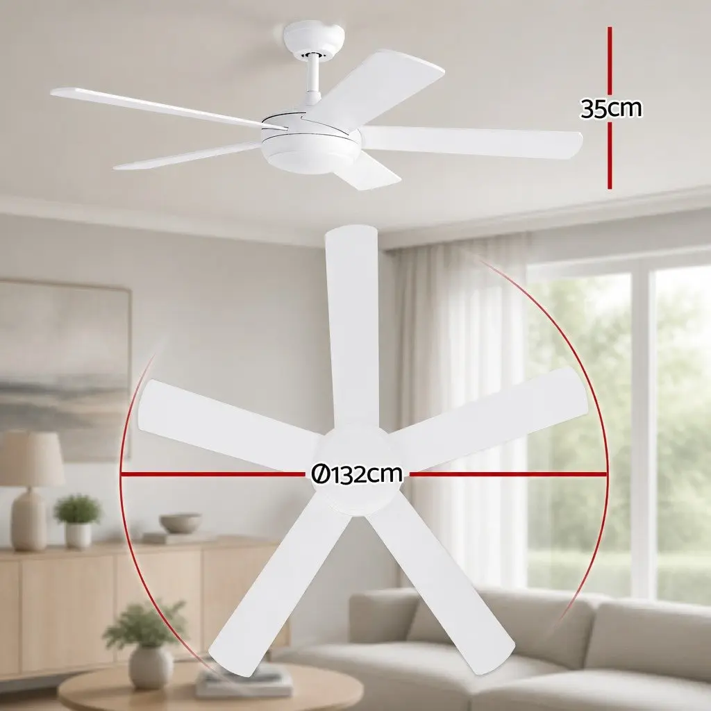 52 Inch Ceiling Fan White 5 Blades DC Motor LED Light Remote Control