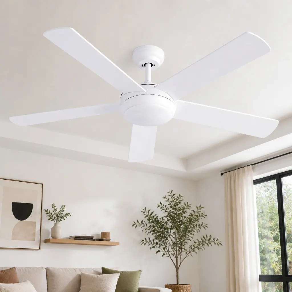 52 Inch Ceiling Fan White 5 Blades DC Motor LED Light Remote Control