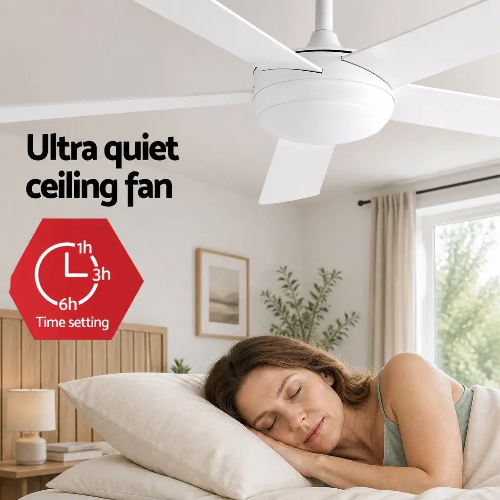 52 Inch Ceiling Fan White 5 Blades DC Motor LED Light Remote Control