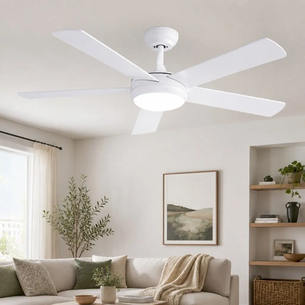 52 Inch Ceiling Fan White 5 Blades DC Motor LED Light Remote Control