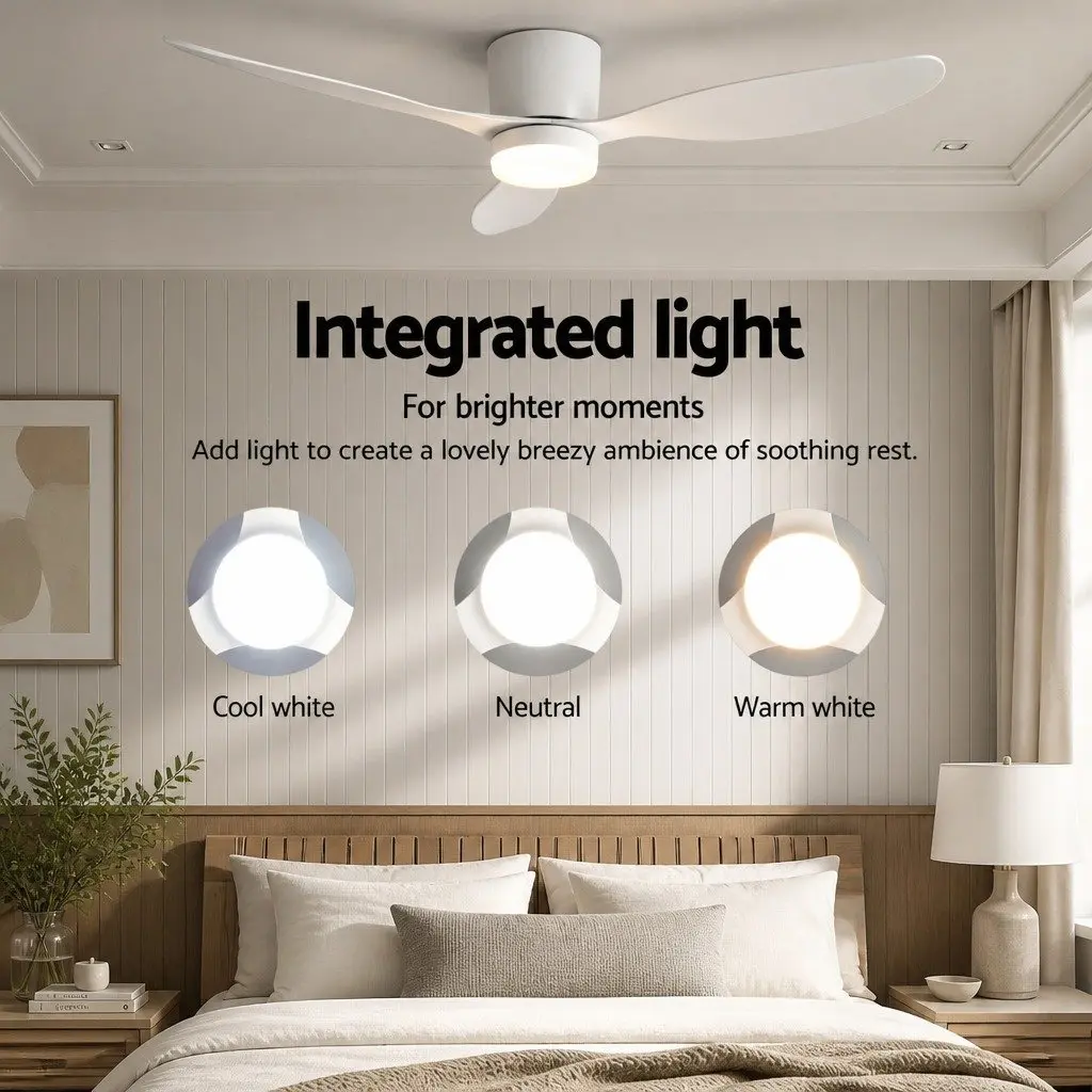 Ceiling Fan White 52 Inch DC Motor 3 Blade LED Light Remote Control 6 Speed