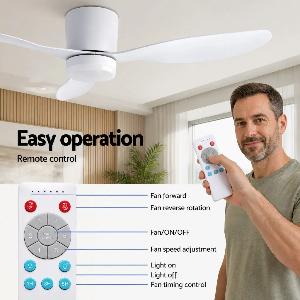 Ceiling Fan White 52 Inch DC Motor 3 Blade LED Light Remote Control 6 Speed