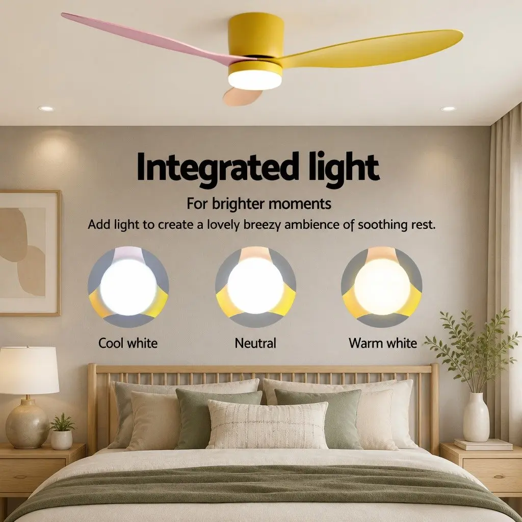Ceiling Fan 52 Inch White DC Motor 3 Blade LED Light Remote Control Indoor Outdoor