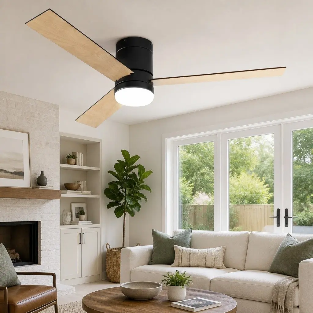Ceiling Fan Black 52 Inch 3 Blade DC Motor LED Light Remote Control Reverse Airflow
