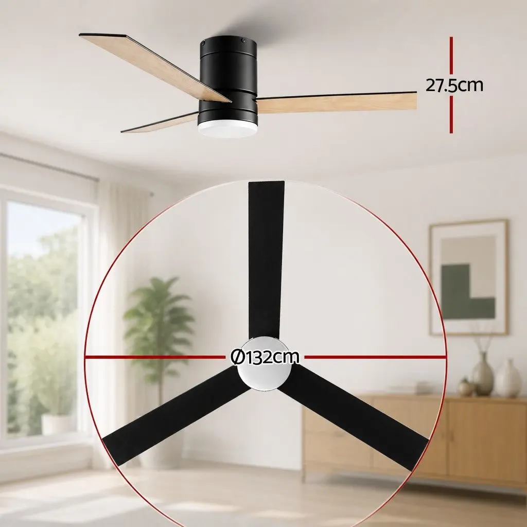 Ceiling Fan Black 52 Inch 3 Blade DC Motor LED Light Remote Control Reverse Airflow