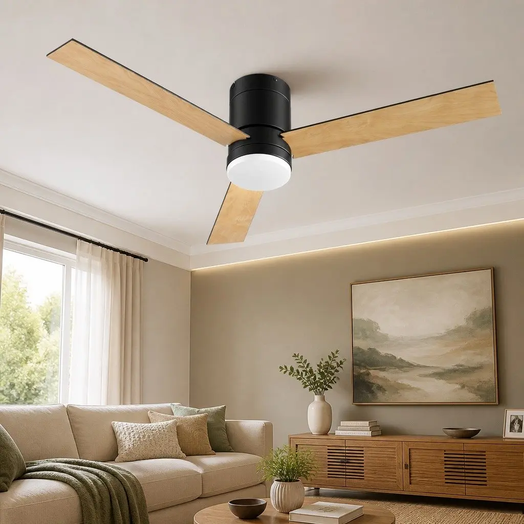Ceiling Fan Black 52 Inch 3 Blade DC Motor LED Light Remote Control Reverse Airflow