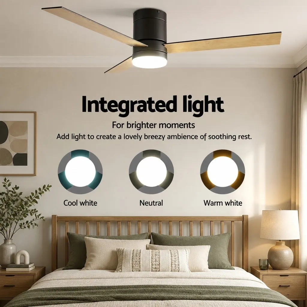 Ceiling Fan Black 52 Inch 3 Blade DC Motor LED Light Remote Control Reverse Airflow