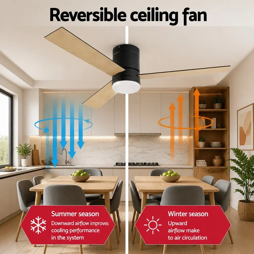 Ceiling Fan Black 52 Inch 3 Blade DC Motor LED Light Remote Control Reverse Airflow
