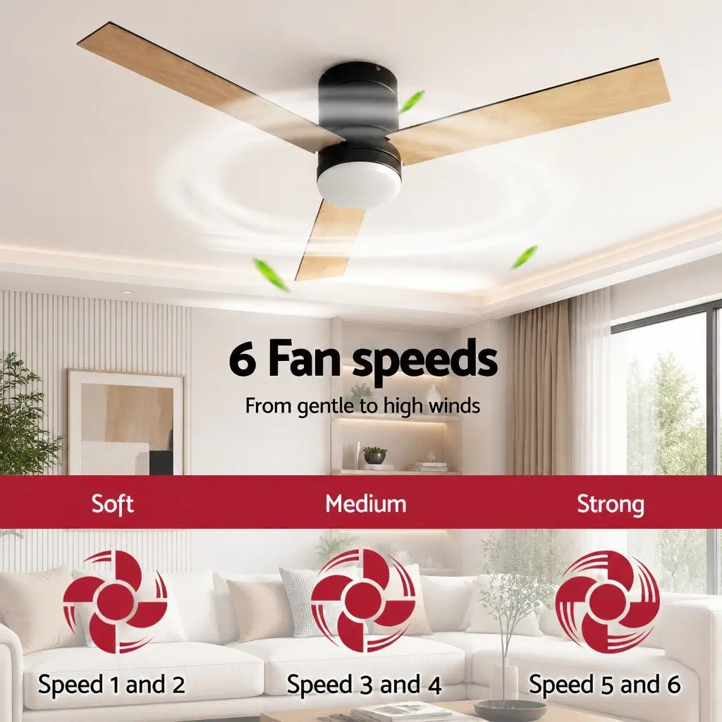 Ceiling Fan Black 52 Inch 3 Blade DC Motor LED Light Remote Control Reverse Airflow