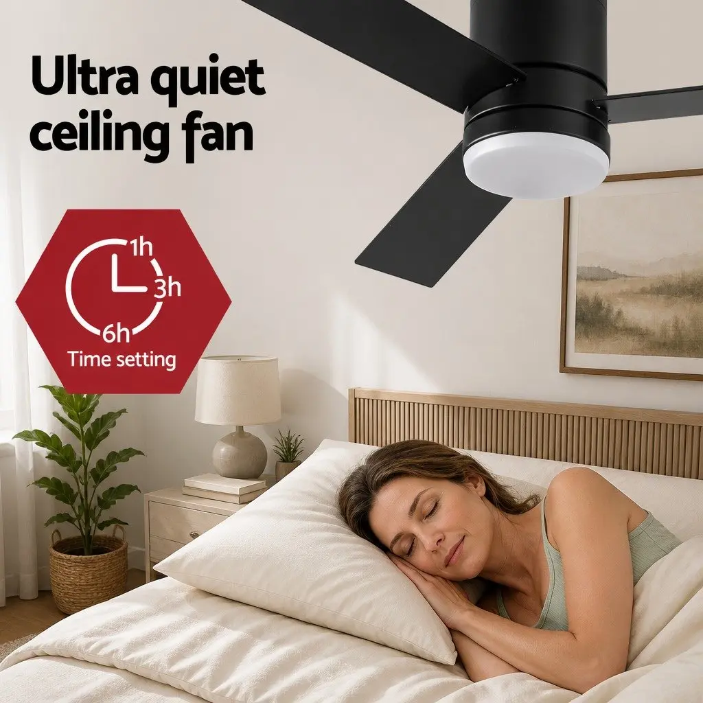 Ceiling Fan Black 52 Inch 3 Blade DC Motor LED Light Remote Control Reverse Airflow