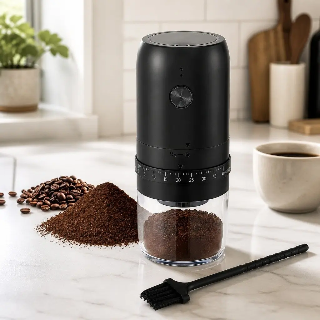 Electric Coffee Grinder Black Portable USB-C Rechargeable 40 Grind Settings