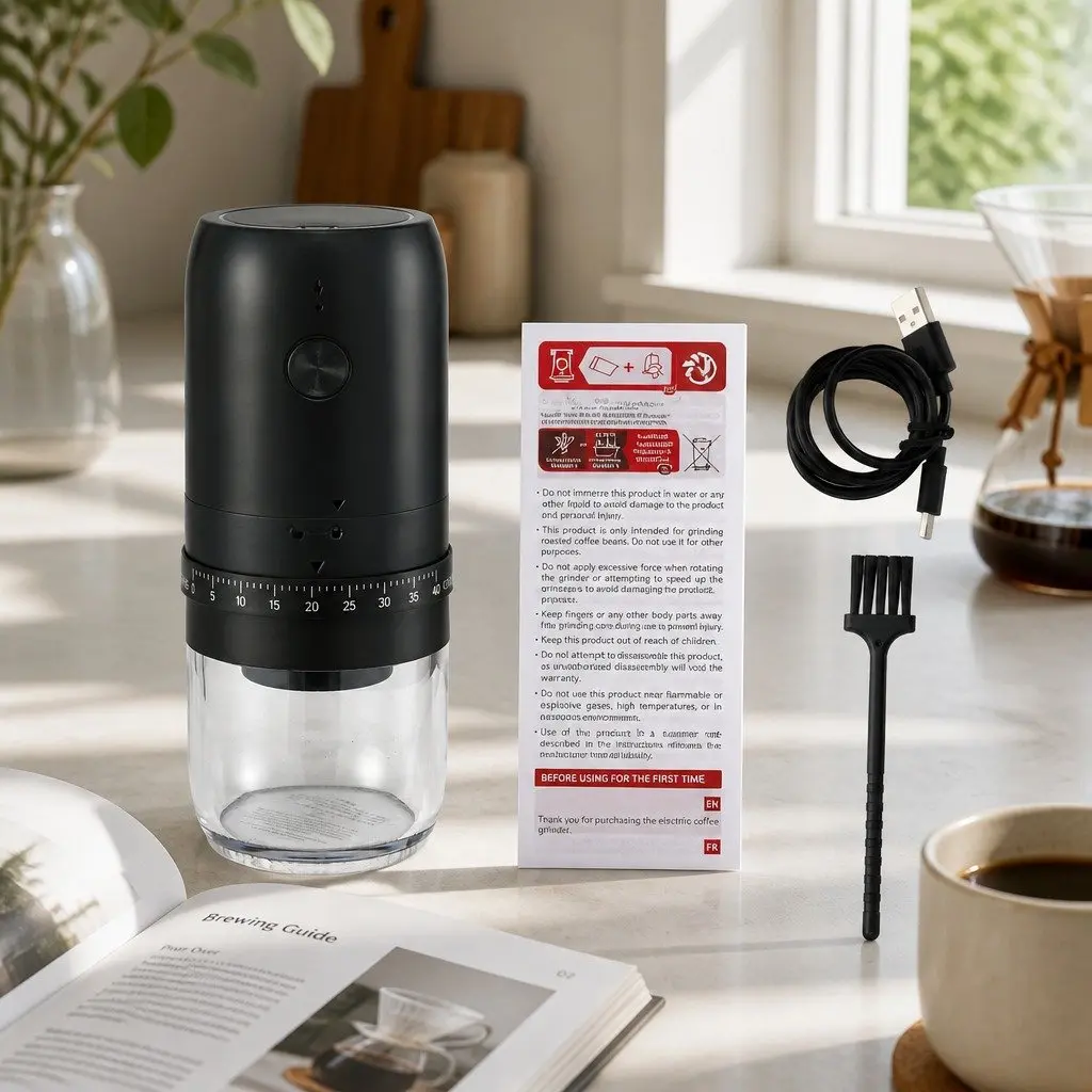 Electric Coffee Grinder Black Portable USB-C Rechargeable 40 Grind Settings