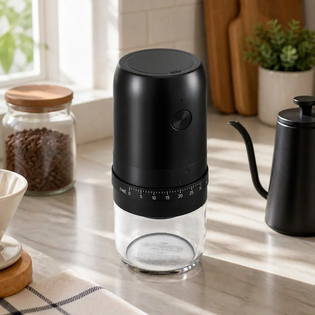 Electric Coffee Grinder Black Portable USB-C Rechargeable 40 Grind Settings