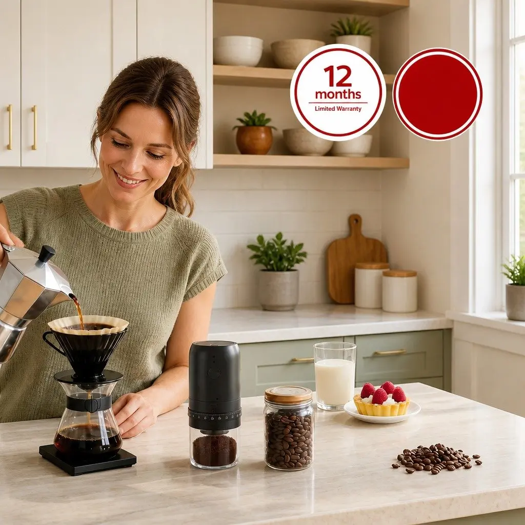 Electric Coffee Grinder Black Portable USB-C Rechargeable 40 Grind Settings