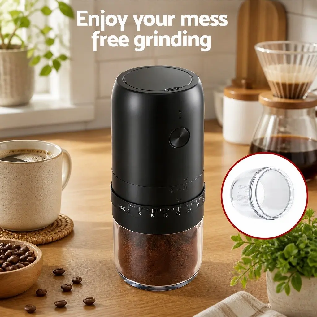 Electric Coffee Grinder Black Portable USB-C Rechargeable 40 Grind Settings