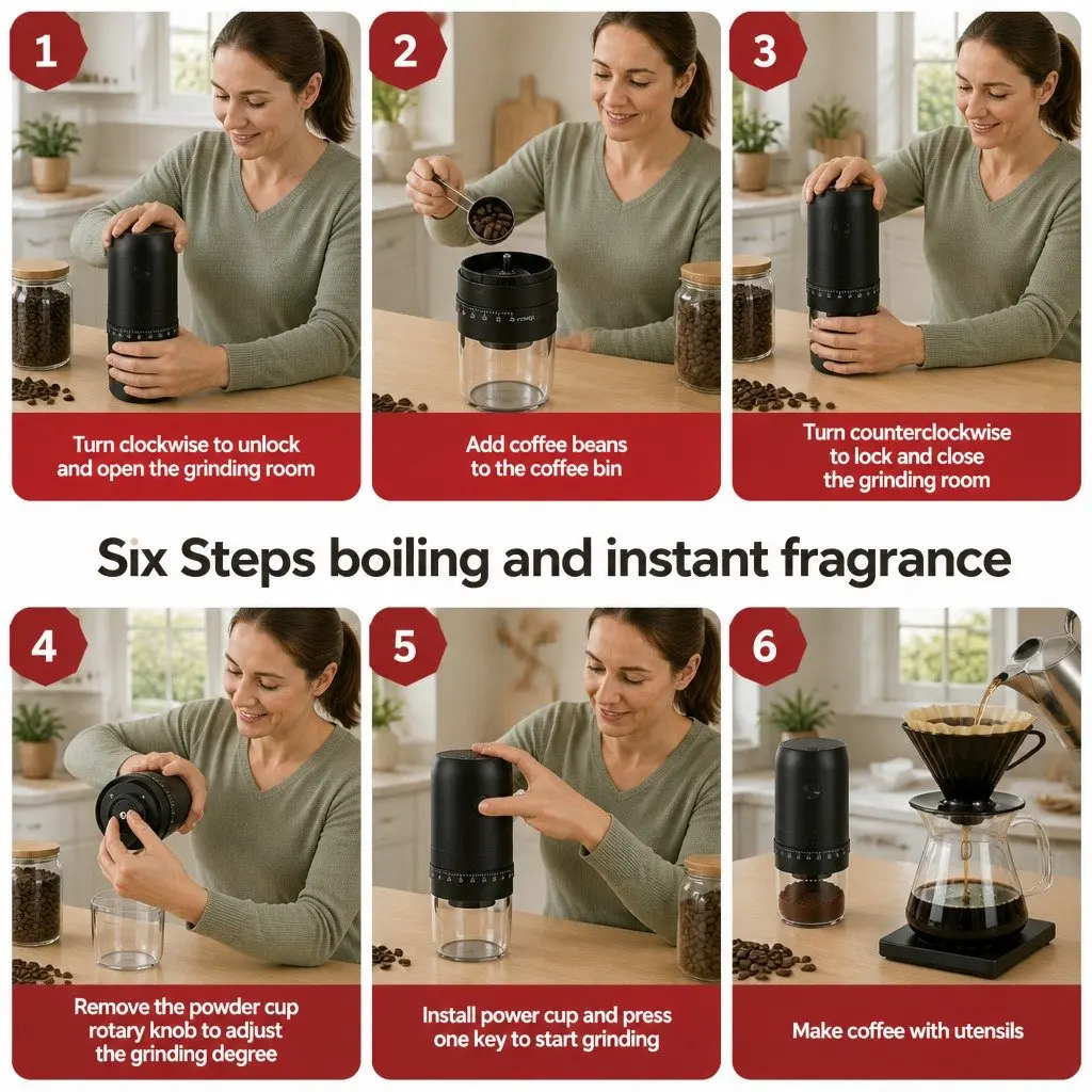Electric Coffee Grinder Black Portable USB-C Rechargeable 40 Grind Settings