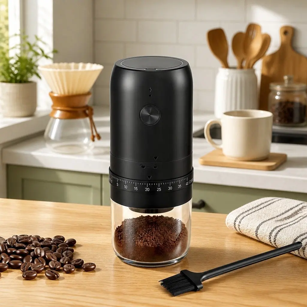 Electric Coffee Grinder Black Portable USB-C Rechargeable 40 Grind Settings