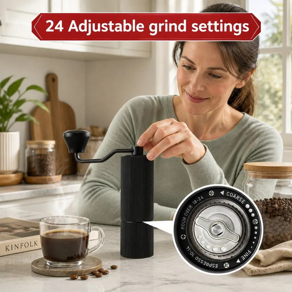 Manual Coffee Grinder Dark Grey 18.5cm 24 Adjustable Grind Settings Portable