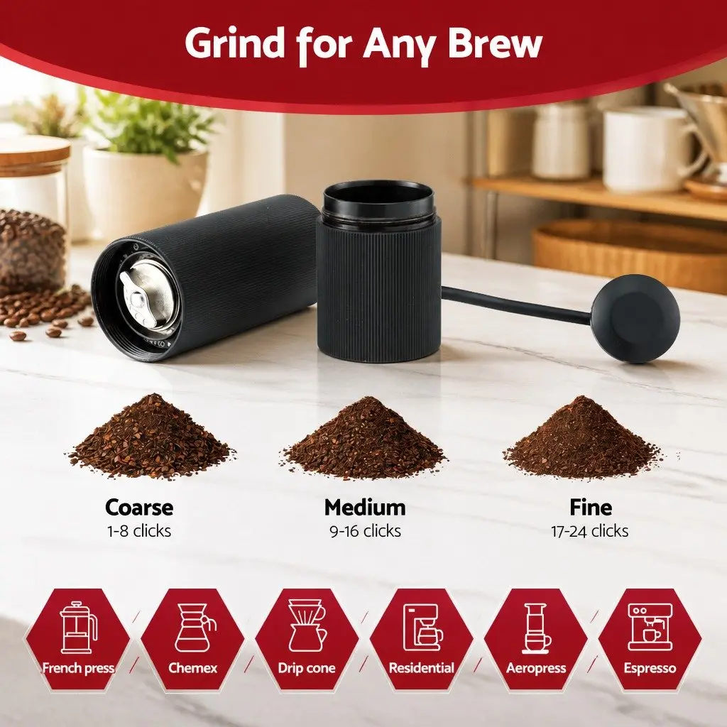 Manual Coffee Grinder Dark Grey 18.5cm 24 Adjustable Grind Settings Portable